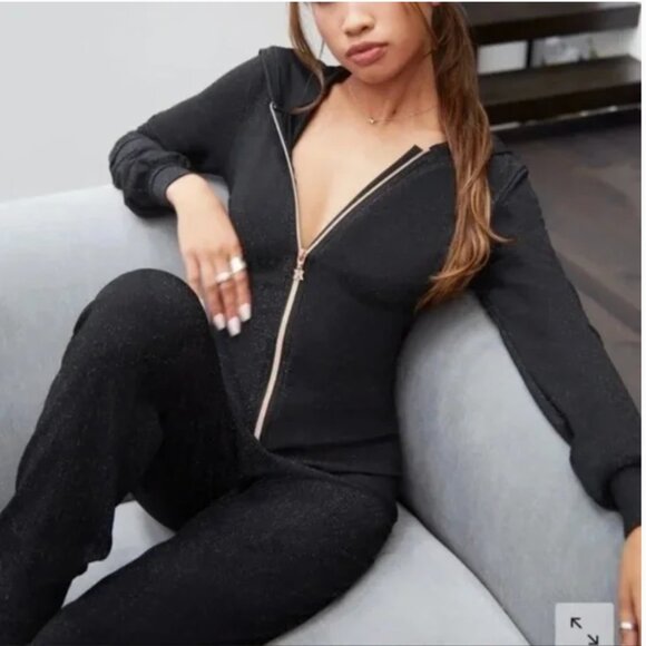 Savage X Fenty Sleep & Shine Onsie Metallic Hooded Jumpsuit Zip Up Black Small - Picture 7 of 10